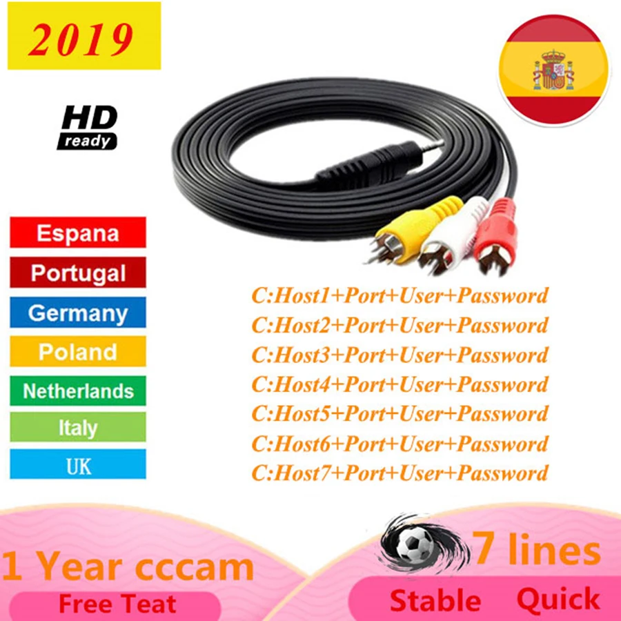 

1 Year Europe Cccam 10 Clines Spain Portugal Germany Poland cccam For DVB-S2 v7 Satelite TV Receiver V8 Nova dreambox vu+