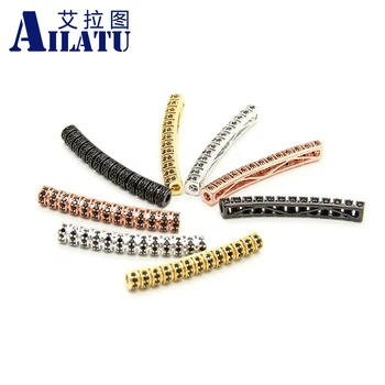 

Ailatu 10 Pieces Long Tube Shape Brass Metal Charm Micro Pave Black CZ Cubic Zircon For Jewelry Bracelet DIY Making Beads