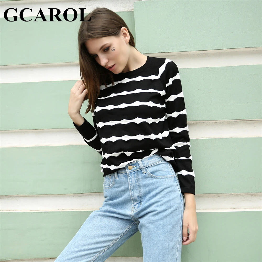 GCAROL New Arrival Wave White Striped Women Sweater 