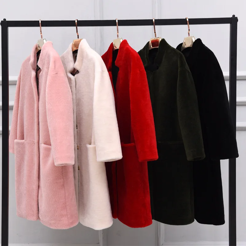 Femelle Vestes Veste gules Red White Tranchée De Femmes rice caramel Longue 2018 Naturelle green Fourrure pink Manteau Hiver Laine gray black Mouton Wine Manteaux Color Whf66 Automne wYxqx6fX