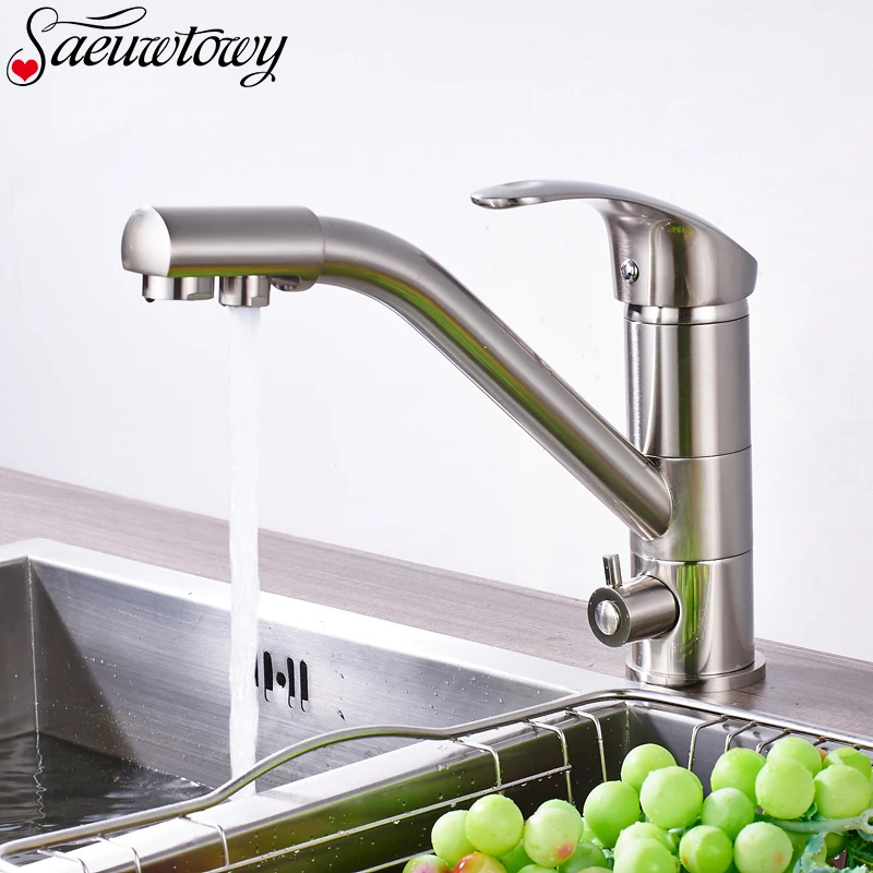 

Nickel Brushed Swivel Kitchen Faucet Cold & Hot Water Mixer Tap 360 Rotation Water Purification Bathroom Kitchen Crane Pure W