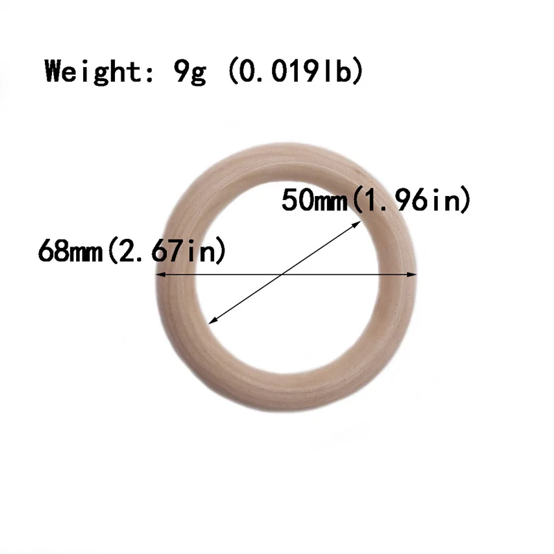 5pcs New Fashion Baby Wooden Rings Teething Rings 55mm/68mm Necklace Bracelet DIY Crafts Wooden Rodents Natural Safe Teether Toy