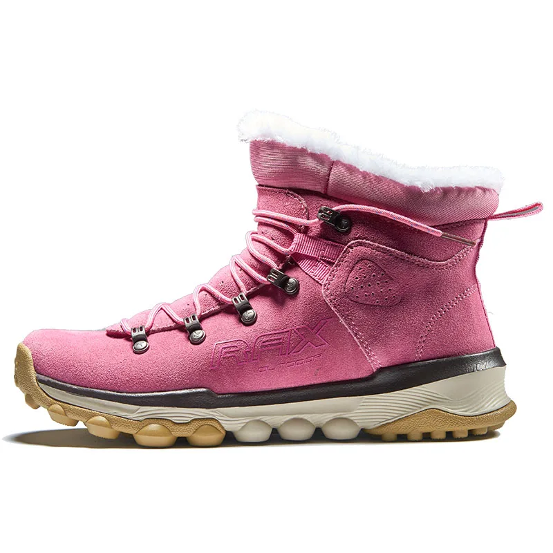 RAX/Женская походная обувь из натуральной кожи; уличные водонепроницаемые теплые кроссовки; дышащая уличная спортивная обувь; мужские Прогулочные кроссовки - Цвет: PINK WITH FUR