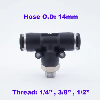 

GOGO 10pcs a lot T fitting tee joint 14mm thread 1/4 3/8 1/2 inch male PB way pneumatic solenoid valve air cylinder connector