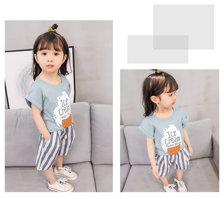 New Cotton Baby Boys Clothes Set Summer Casual Toddler Girl Outfits 2pcs Children Clothing Letter Tshirt Stripe Shorts Kids Suit (3)