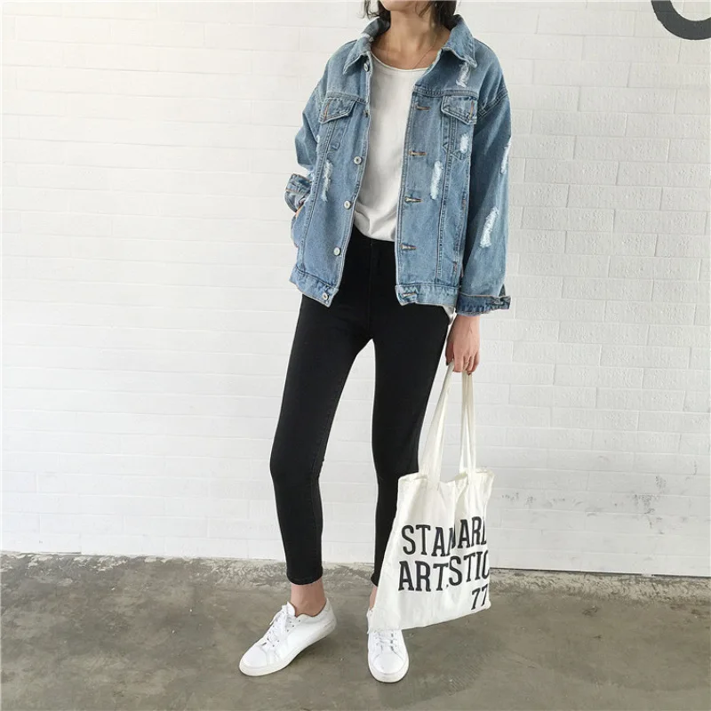 Pour Manteau Base Loose Jean Casual 2018 Femmes De Jeans Denim En Fit Veste Nzk01 Hiver BpqAzgWq