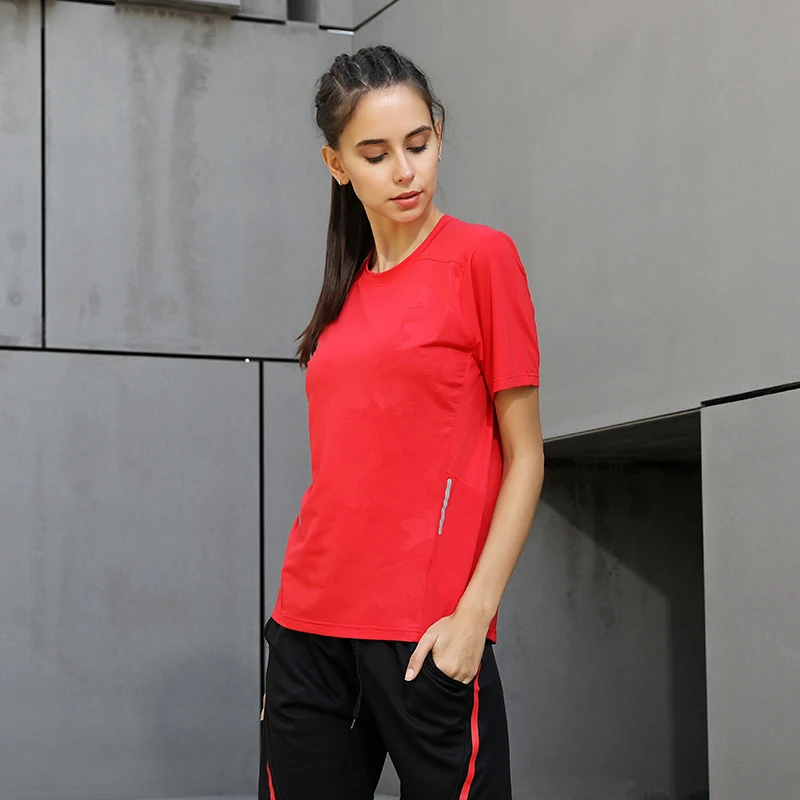 Yoga Running Tee Women Quick Dry Fitness Training Top Sports Mesh Print Short Sleeves Loose Outdoor T Shirt Women O Neck Workout