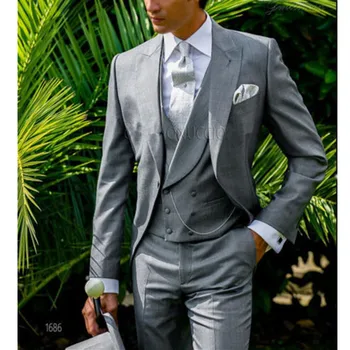 

costume mariage homme Gray Dress Coat Tails Men's Wedding Suits Groomsman Prom 3 Piece Suits Formal
