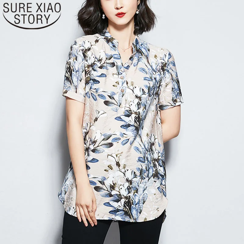 

Fashion womens tops and blouses plus size print chiffon blouse shirt short sleeve v collar office blouse women shirts 2907 50