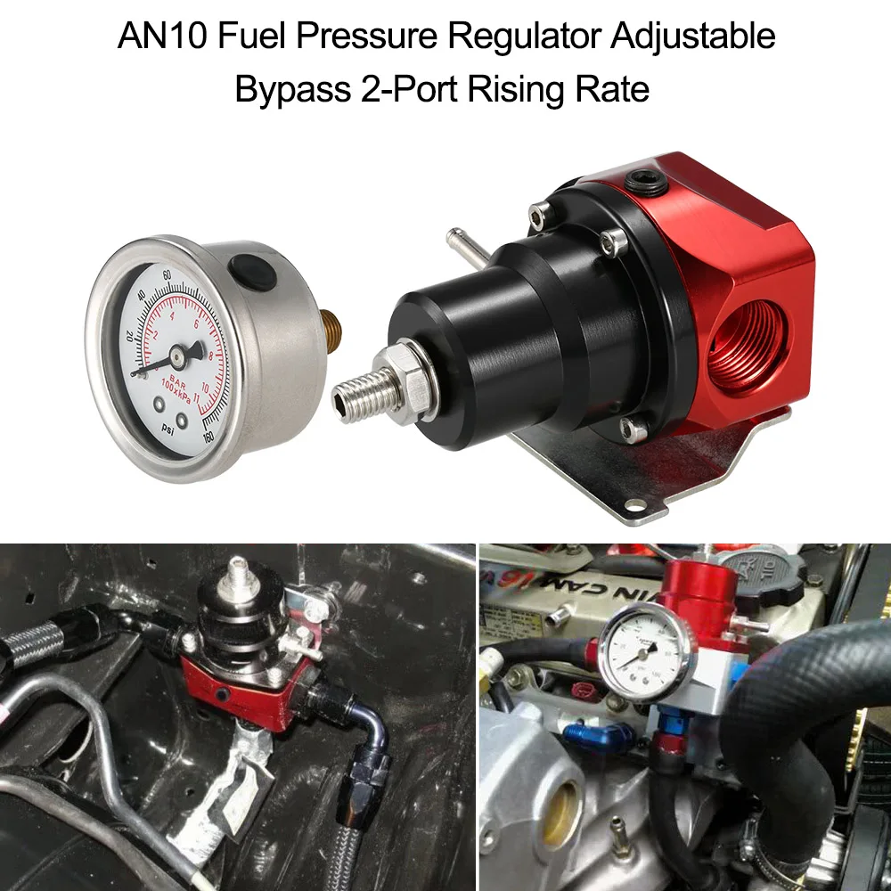 AN10 Fuel Pressure Regulator Adjustable Bypass 2 Port Rising Ratein Fuel Supply & Treatment