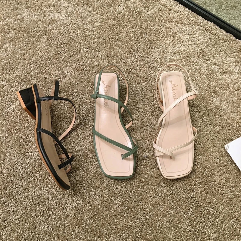 

Narrow band sandals square thick heels women shoes summer femme clip toe retro cross-tied gladiator shoes zapatos mujer 2019 new