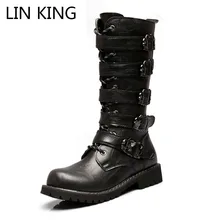 LIN KING/удобные мужские ботинки до середины голени больших размеров; черные мужские ботинки на нескользящей подошве для улицы; ботинки в байкерском стиле; защитная обувь с защитой от проколов