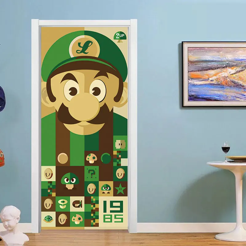 3D Super Mario Door Decor Art Mural For Kids Room Playroom Cartoon Vinyl Door Stickers Removable DIY Decal Waterproof Wallpaper - Цвет: 003