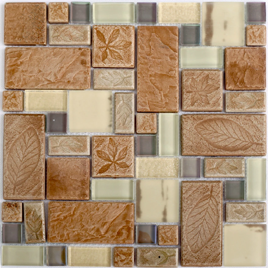 Beige baldosas de vidrio cocina backplash modelo de la hoja de cerámica