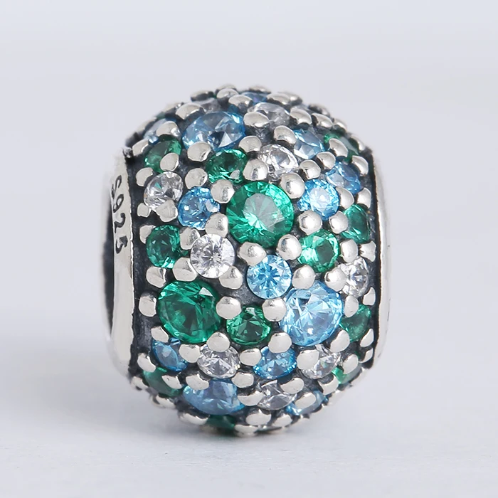

New authentic 925 sterling silver ocean mosaic pave mixed green cz charms Fit Original Brand Charms Bracelet jewelry HH007