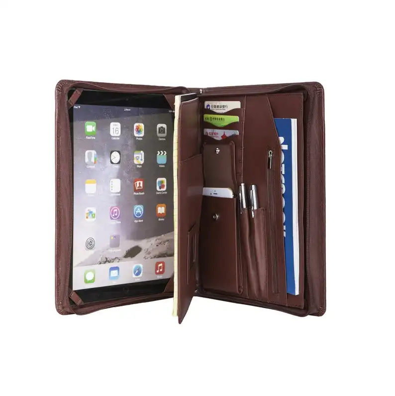 

Personalized Genuine Leather Zippered Business Portfolio A4 Document Organizer Large capacity multiple pockets