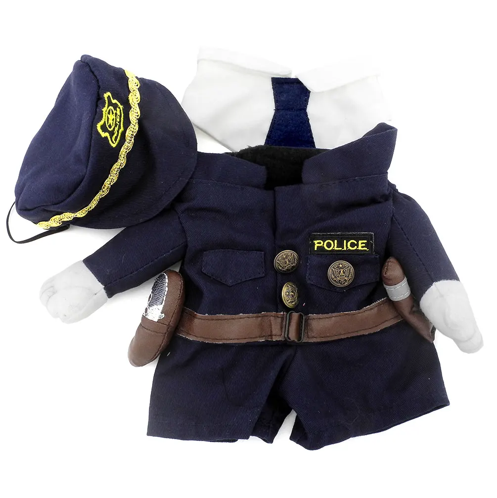 2017 питомец, маленькая собачка комбинезон для щенка Кот под 20 фунтов полиция костюм полицейская форма со шляпой