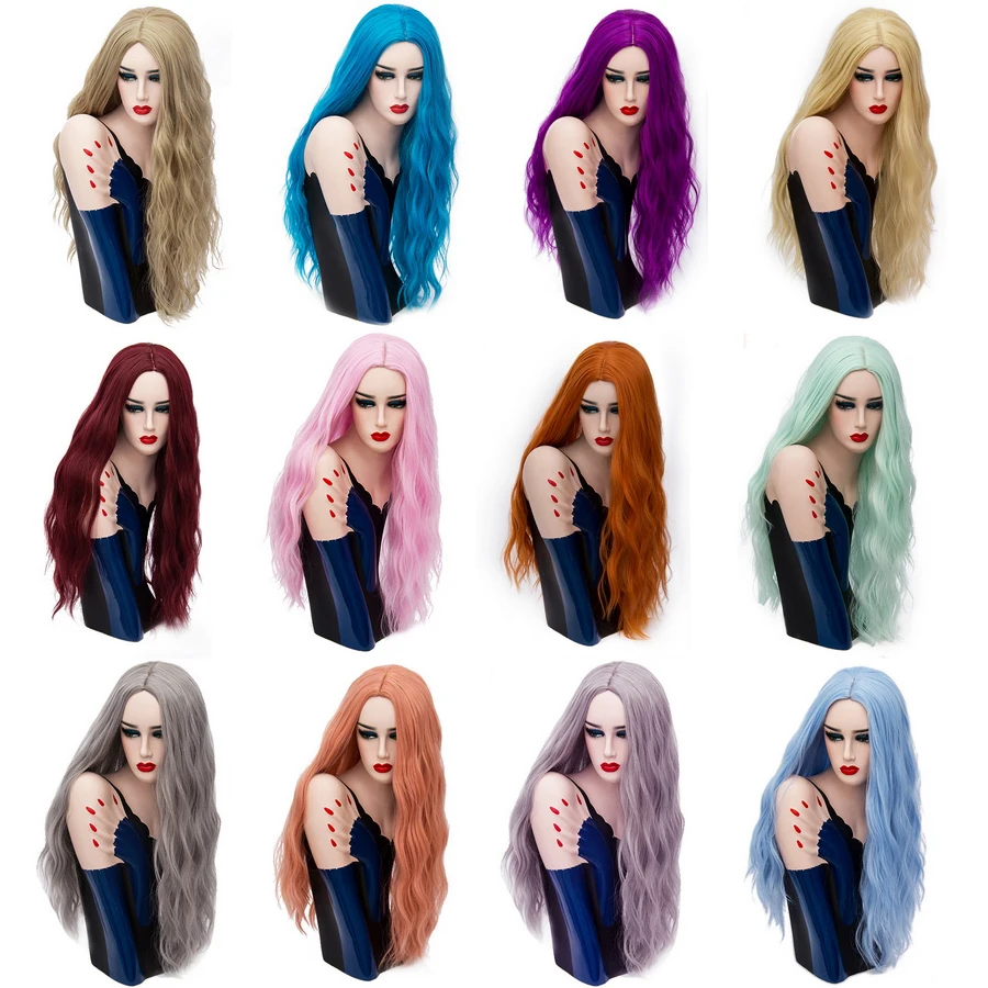 Yiyaobess 70 cm largo ondulado peluca púrpura Cosplay sintético Rosa verde pelucas de pelo Natural para mujeres de alta temperatura de fibra 29 colores Yiyaobess 70 cm largo ondulado peluca púrpura Cosplay sintético Rosa verde pelucas de pelo Natural para mujeres de alta temperatura de fibra 29 colores