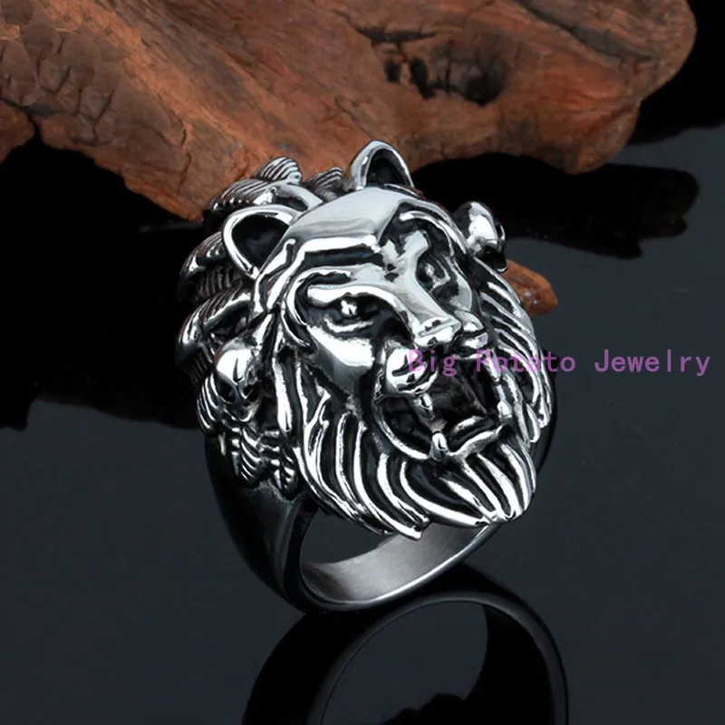 

High Quality Silver Black Tone Lion Head Handsome Biker Men's Rings 316L Stainless Steel Party Jewelry Size8-12 Choose