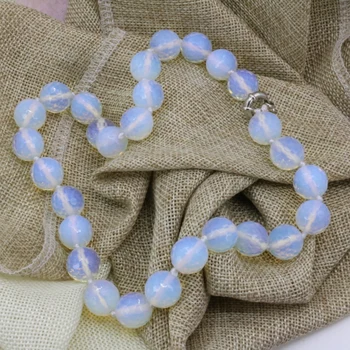 

8mm 10mm 12mm 14mm white opal faceted round beads necklace clavicle chain choker fashion women statement jewelry 18inch B3196