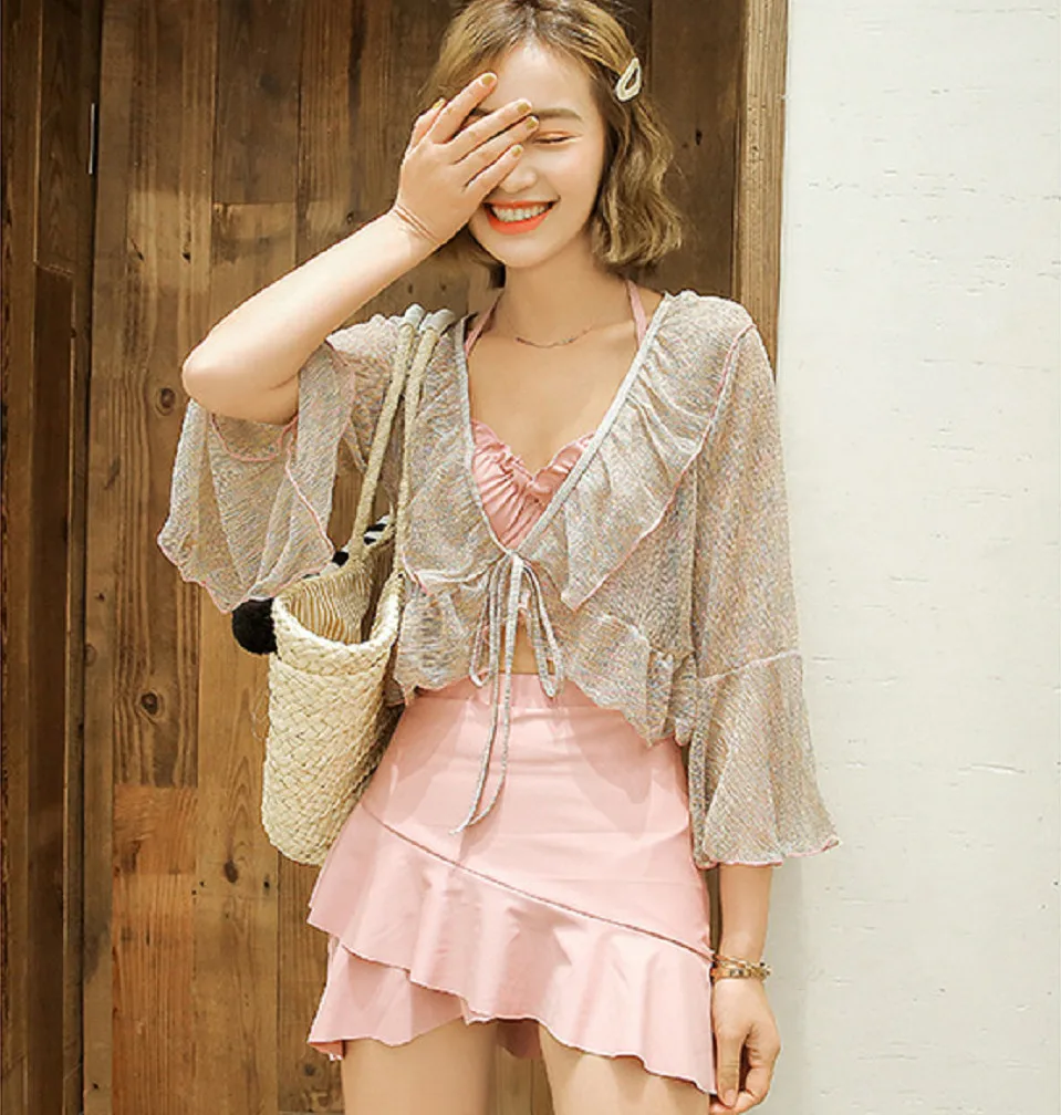 Купальный костюм для женщин, полный купальник, танкини, женский купальник для девочек, новинка, красная Корейская супер фея, раздельная юбка, пуш-ап