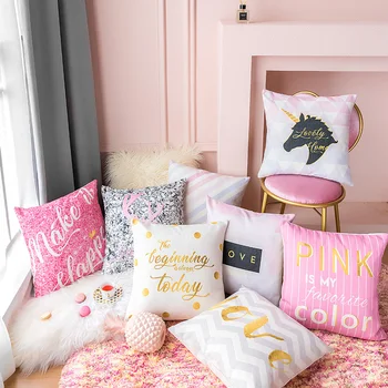 

Pink Geometric Pillow Cover Love Unicorn Chevron Cushion Cover Throw Pillow Home Decor Pillowcase Decorative Pillowsham