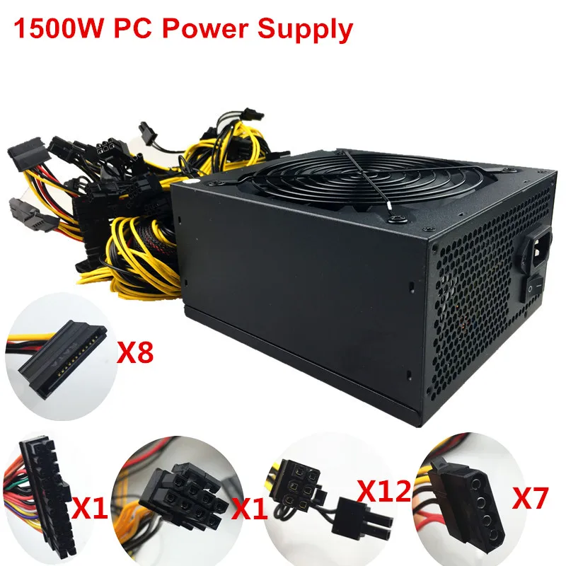T.F.SKYWINDINTL 1500 Вт импульсный источник питания для майнинга ATX PC psu с 24PIN поддержкой 6 GPU