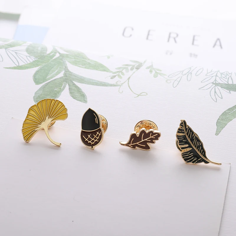 

Fallen Leaves Apricot Acorn Pine cone Autumn Plant Enamel Pin Brooches Denim Jackets Jeans Badge Lapel Pins Fashion Jewelry Gift