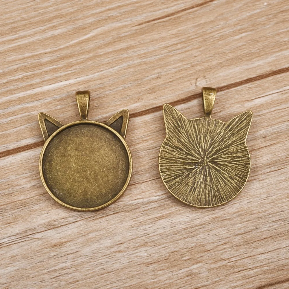 Cat Round Pendant Cabochon Setting 25mm Bezel Gem Blank Base Antique Bronze (4)
