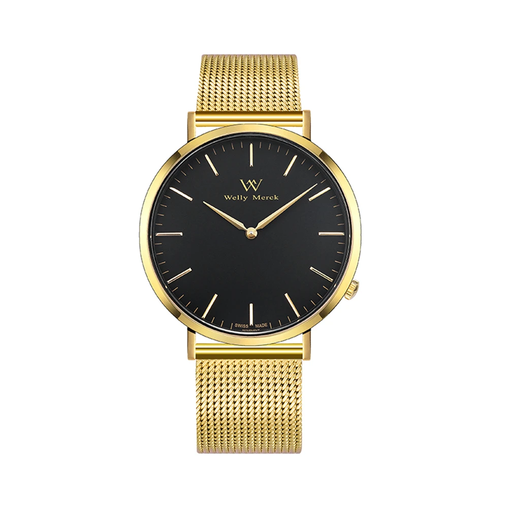 

Welly Merck Women's Simple Watch Minimalistic Quartz Movement Sapphire Crystal Analog Wrist Watch with Gold Stainless Steel