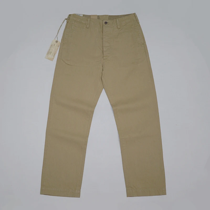 

BOB DONG Repro HBT Officer Pants Selvage Vintage Men's Military Trousers Khaki Casual Chino Relaxed Fit Straight