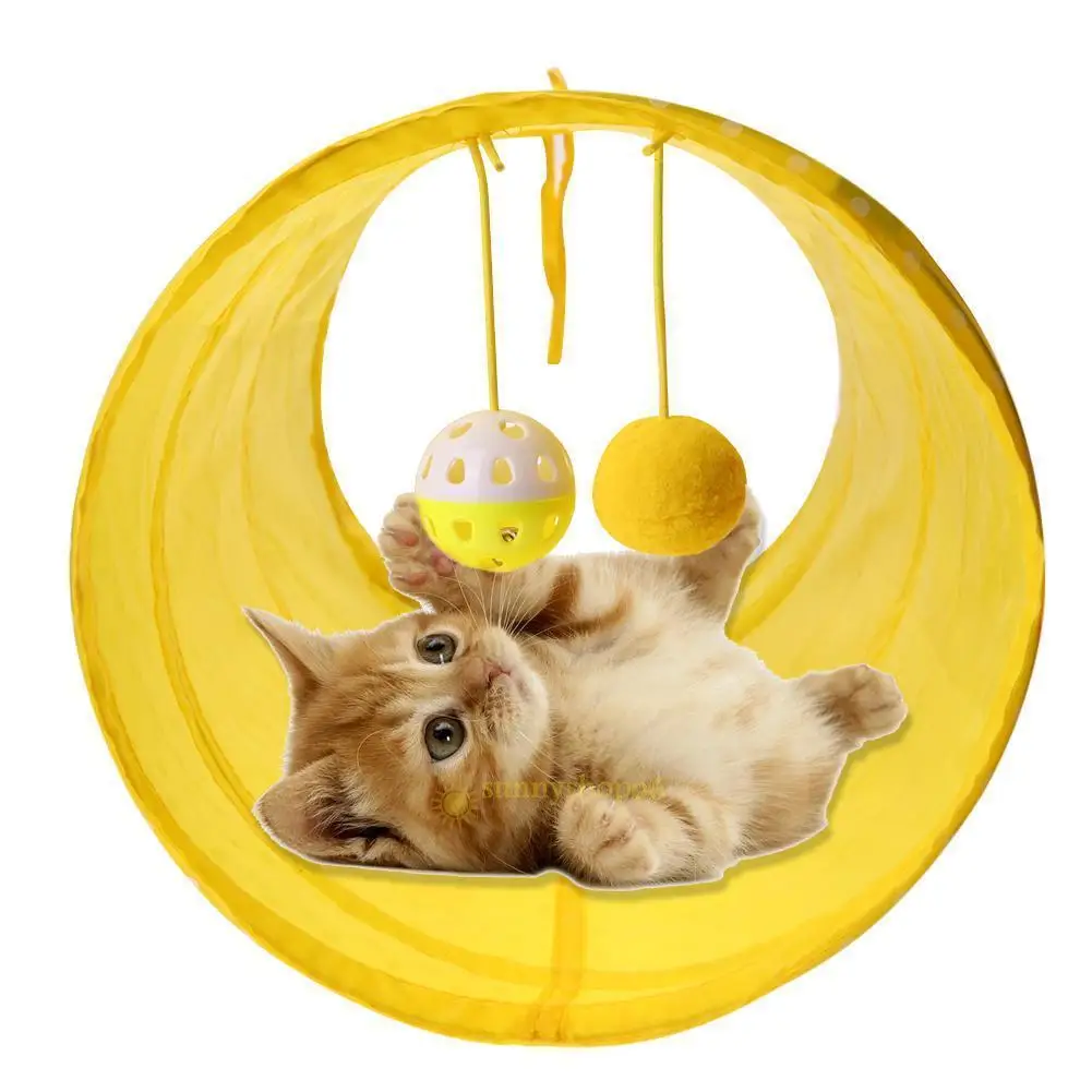 Brand New Faroot Pets Toys Kitty Cat Dog Play Tunnel Shape Foldable Rabbit Play Toy Bell Ballin