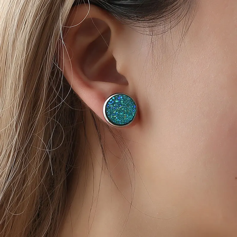 

Women Round Stainless Steel Stud Earrings Multi Color Piercing Fish Scale Pattern Mermaid Earring Bijoux Jewelry Brincos Gift