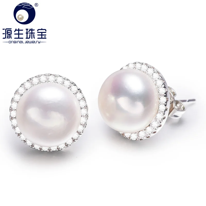 

[YS] Sliver Stud Earring 10-11mm freshwater Pearl Stud Earring 3 Colors Available