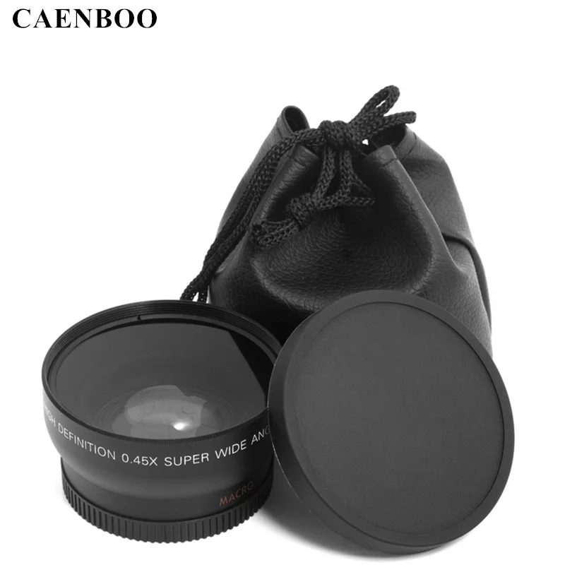 Lente da Câmera para Canon Nikon para Lente Caenboo 0.45x37mm 43mm 46mm 49mm 52mm Grande Angular Lente Macro Grande angular Eos Sony Acessórios