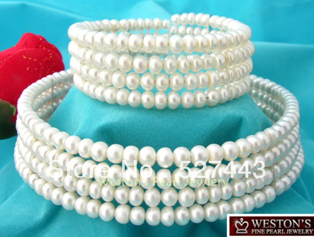 

Wholesale free shipping >>NATURAL WHITE CULTURED FRESHWATER PEARL STRETCHY CHOKER NECKLACE & BRACELET SET