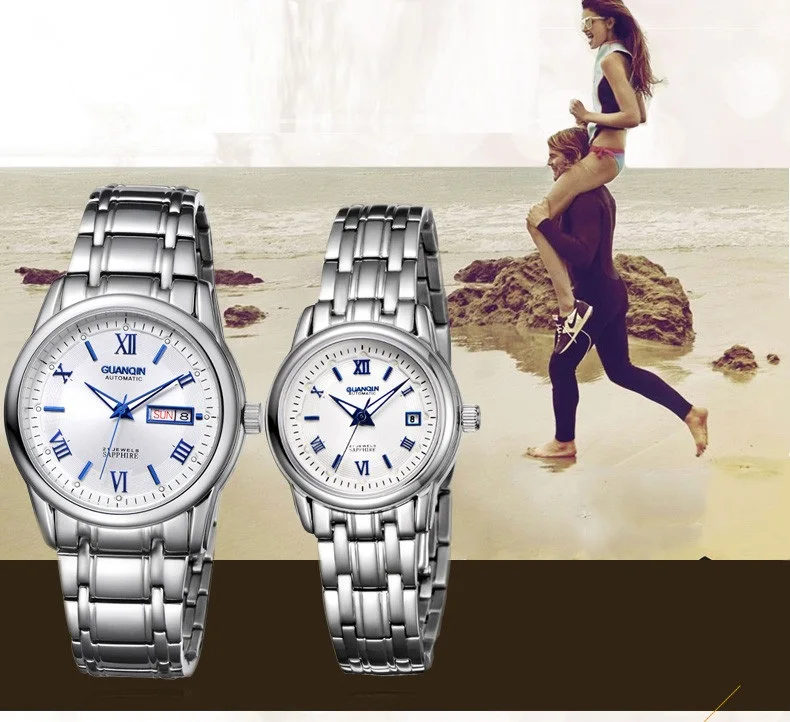 1 Pair GUANQIN Lovers Mechanical Watches Couple Automatic Watch Men Women Clock Auto Date Luminous Waterproof Brand Watch Men (8)