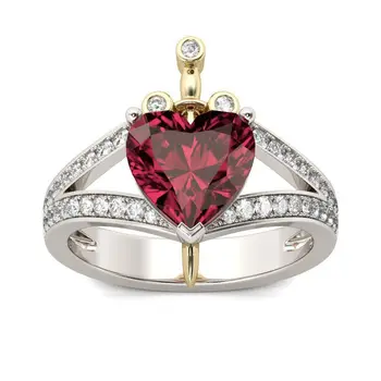 

Heart Red Cubic Zirconia Rings for woman Fashion Golden Sword Party Finger Jewelry girl Gift Dropshipping