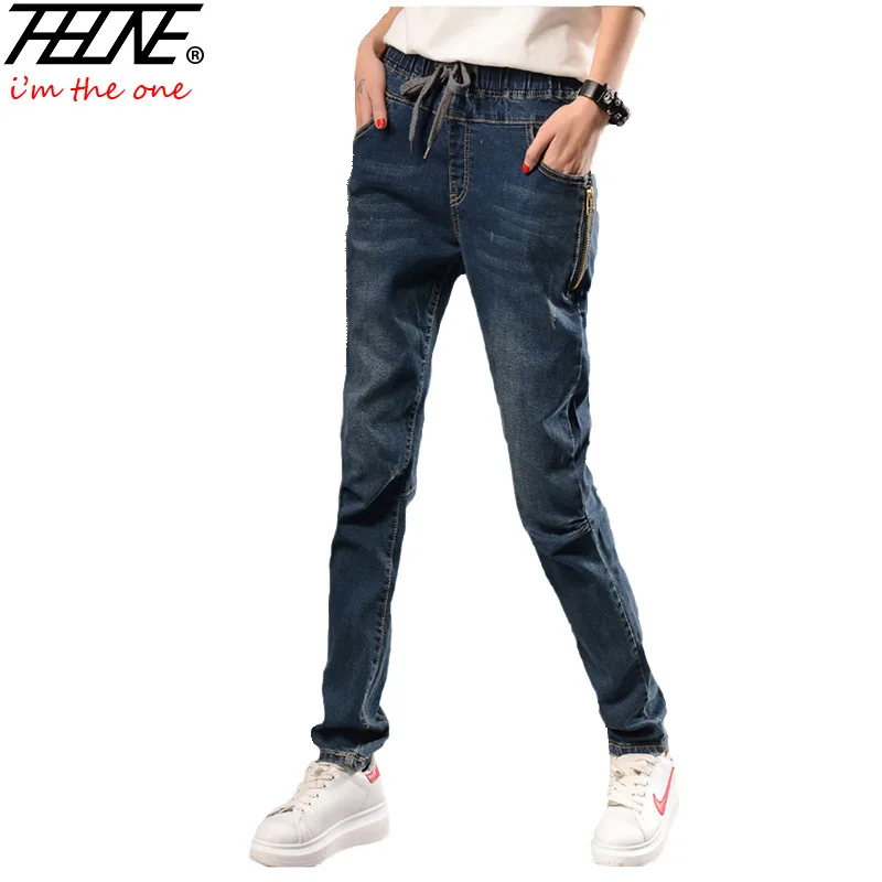 

2016 Winter Boyfriend Jeans Women Harem Pants Casual Trousers Warm Velvet Elastic Waist Fashion Denim Pants Women Jeans Female