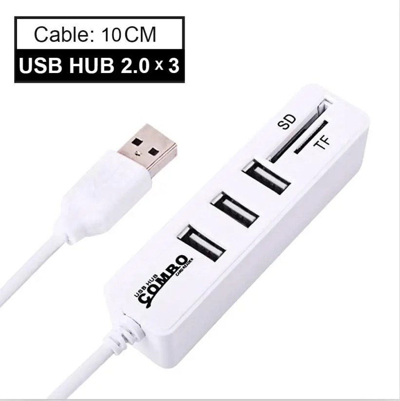 CHIPAL usb-хаб комбо 3 порта USB 2,0 концентратор Высокоскоростной разветвитель Мульти USB комбо 2 в 1 SD/TF кард-ридер для ПК ноутбука компьютера - Цвет: White 3 ports 2.0