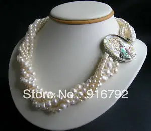 

free shipping *******Wonderful 5 Rows White Pearl Necklace & Shell Clasp