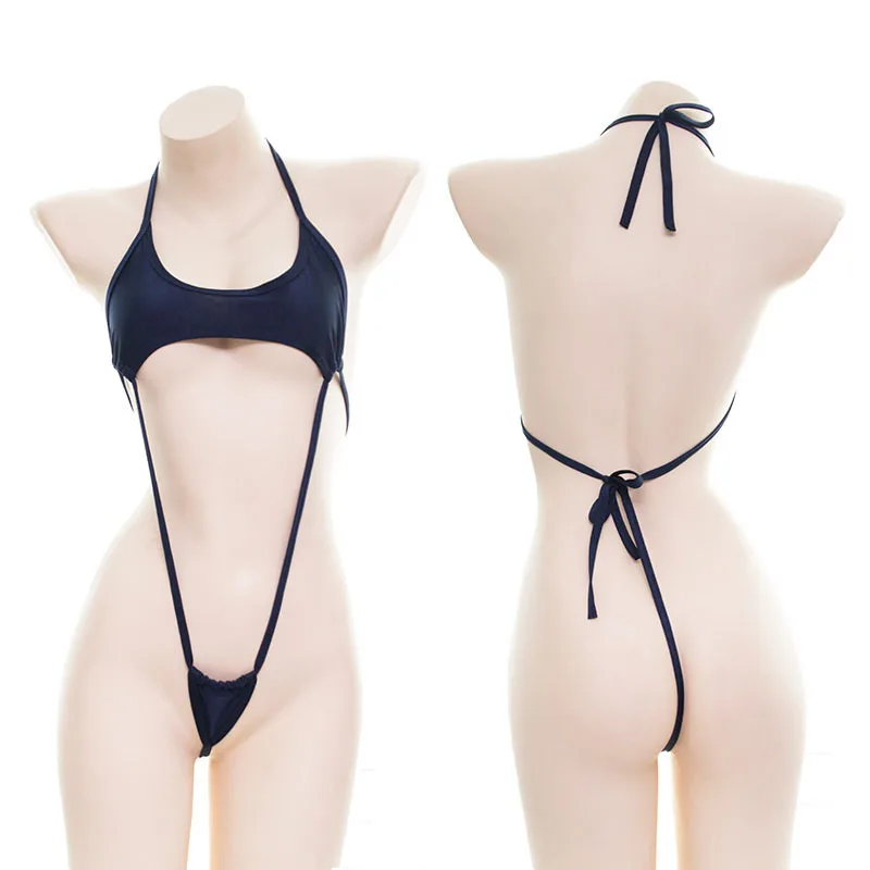 

One piece Lace up Sukumizu Swimwear underwear Csopaly Adult Bikini Sexy lenceria High bifurcate frenulum Women Lingerie T-Back