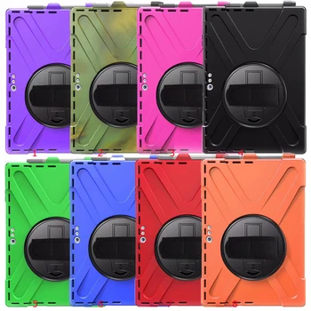 

30pcs/lot Wrist Strap Silicone+PC Armor Heavy Duty Shockproof Hybrid Tablet Hard Case With Stand For Microsoft Surface Pro 4 5 6