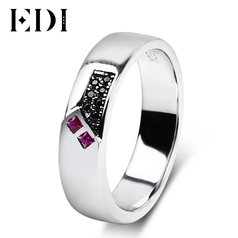 

EDI Trendy Lover's 925 Sterling Adjustabl Silver Ring Simulated Ruby Sapphire Brand Fine Jewelry Couple Engagement Rings Gift