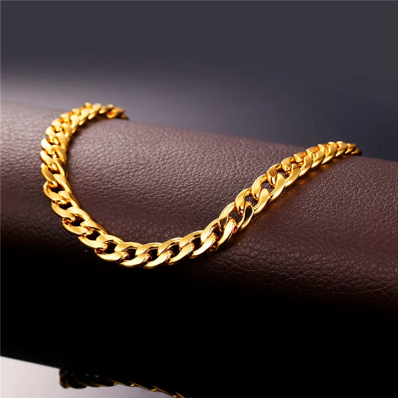 Fashion Foot Jewelry Ankle Bracelet For Women Yellow Gold Plated Cuban Link Chain Anklet
