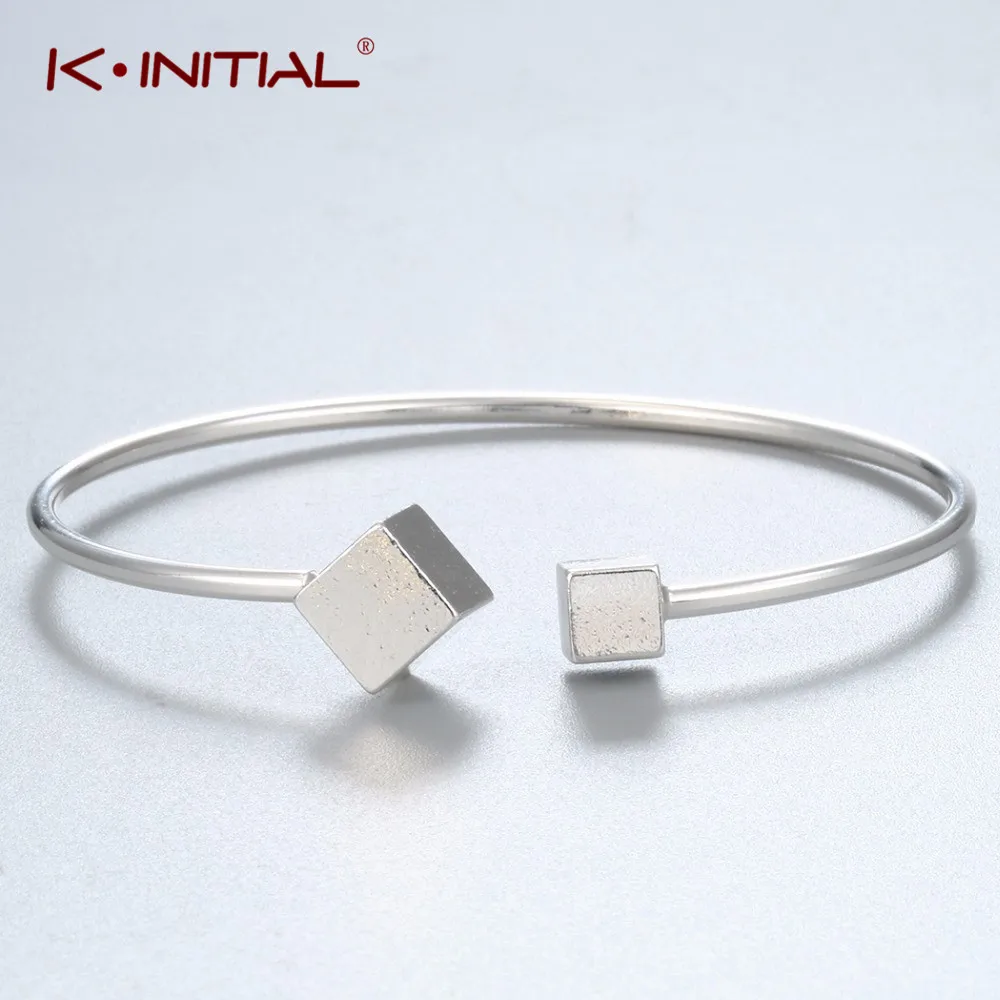Kinitial Fashion Geometric Cuff Bangle For Women Gold Silver Charm