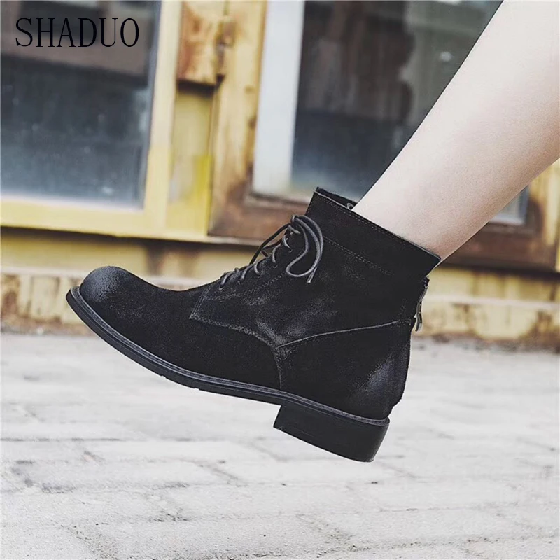 

2018 shaduo women Frosted leather lace-up women's ankle boots 2.5cm