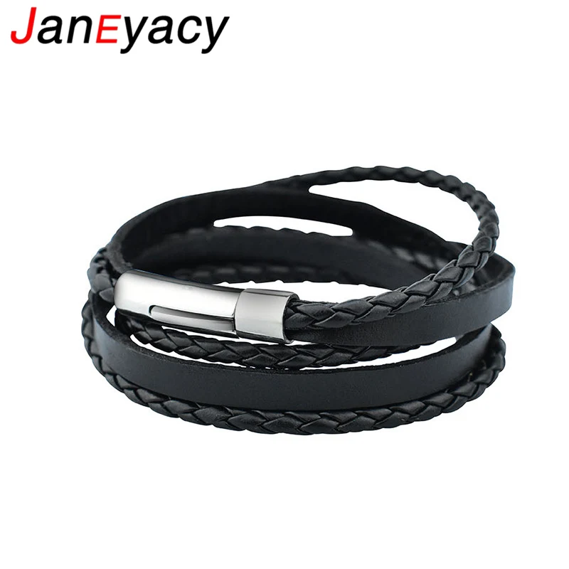 

New Men Stainless Steel Magnetic Buckle Bracelet High-Quality Black Leather Bracelet Men Brave Knight Pulseira Bracelet Women