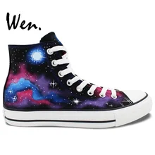 Вэнь оригинальные окрашены вручную парусиновые туфли дизайн пользовательские Галактическая Туманность Starlight Мужские Женские высокие холщовые кроссовки для подарков