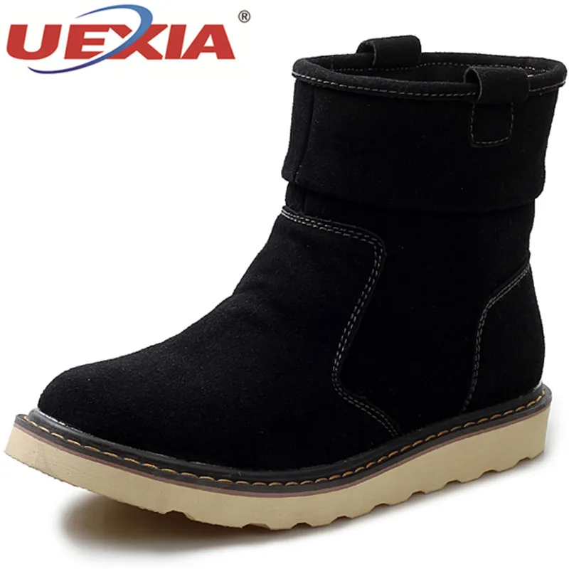 

UEXIA New Shoes Men Boots Winter With Fur Warm Snow Boots Men Winter Boots Solid Mens Footwear Fashion Short Rubber Ankle Shoes
